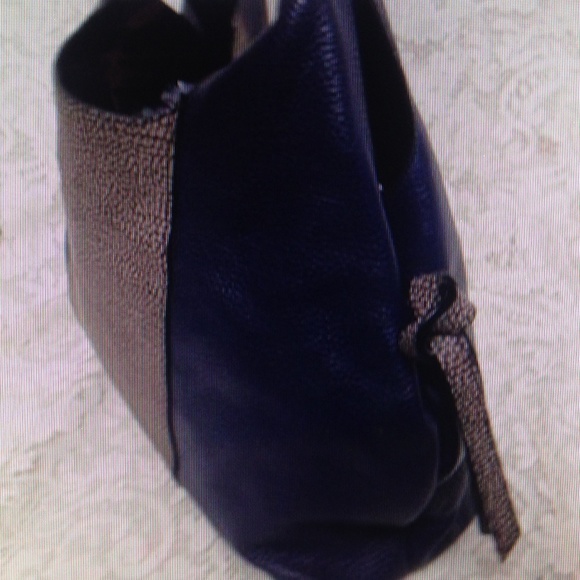 Borbonese, Italy, Blue and Brown Leather Handbag